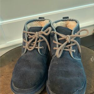 UGG Navy Blue Kids Boots with Tan Laces